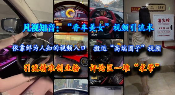 凡视知音：“香车美女”视频引流术，依靠鲜为人知的视频入口，搬运“高端圈子”视频，引流精准创业粉，评论区一堆“求带”-氢气球网创资源库