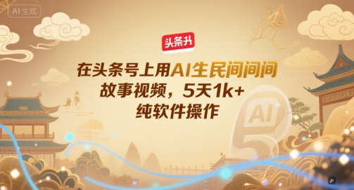在头条号上用AI生民间故事视频，5天1k+，纯软件操作-氢气球网创资源库