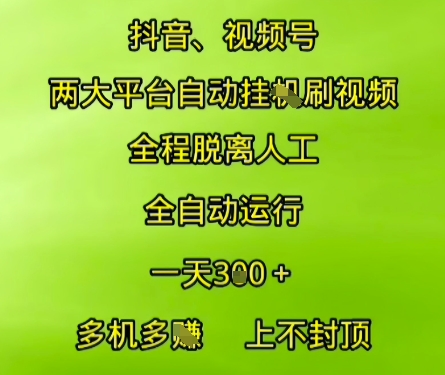 抖音视频号两大平台自动运行，全程脱离人工，自动获取收益，一天3张+，多机多挣，上不封顶【揭秘】-氢气球网创资源库
