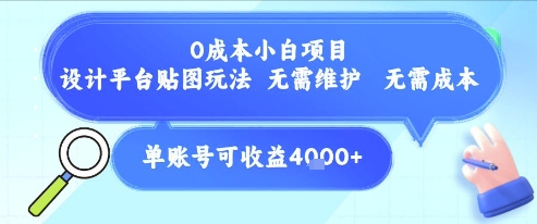 0成本小白项目，设计平台贴图玩法，无需维护，无需成本，单账号单月可产生收益4k+-氢气球网创资源库