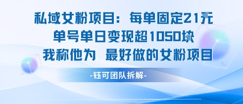 私域女粉项目：每单固定21块，单日变现超1k+，最好做的女粉项目-氢气球网创资源库